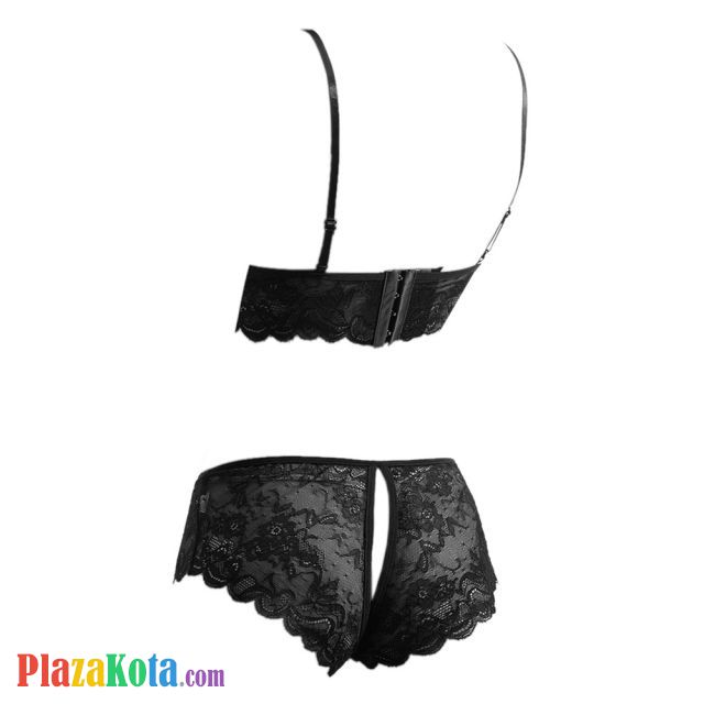 B230 - Bra Set Bralette Hitam Transparan Cup Openable Celana Dalam Crotchless - Photo 2