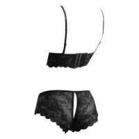 B230 - Bra Set Bralette Hitam Transparan Cup Openable Celana Dalam Crotchless - Thumbnail 2