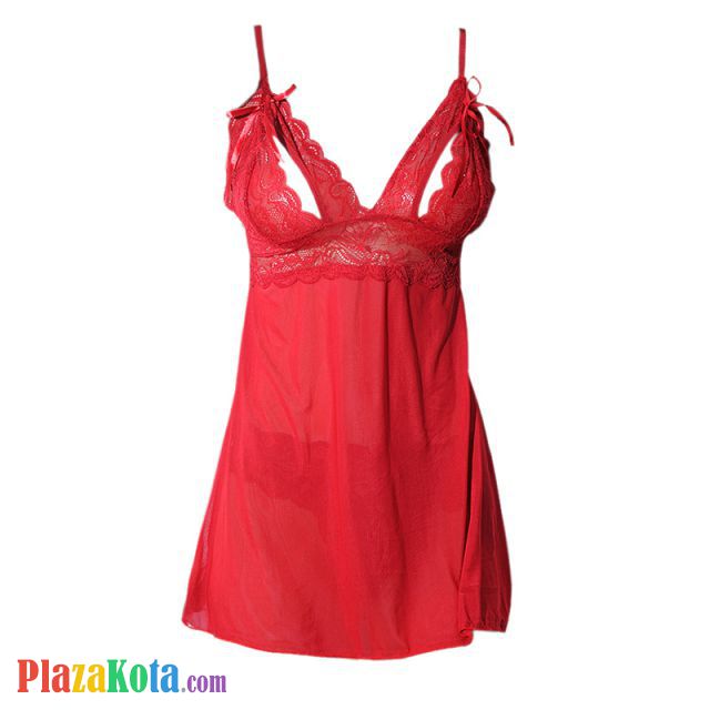 L0788 - Baju Tidur Lingerie Babydoll Mini Dress Merah Transparan Open Cup - Photo 1