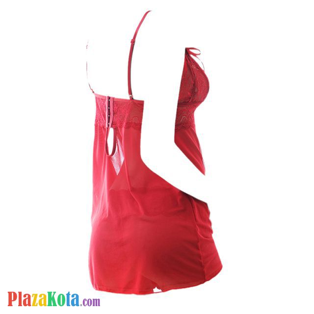 L0788 - Baju Tidur Lingerie Babydoll Mini Dress Merah Transparan Open Cup - Photo 2