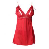 L0788 - Baju Tidur Lingerie Babydoll Mini Dress Merah Transparan Open Cup