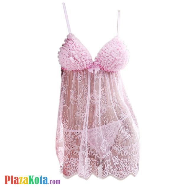 L0806 - Baju Tidur Lingerie Babydoll Mini Dress Pink Transparan - Photo 1