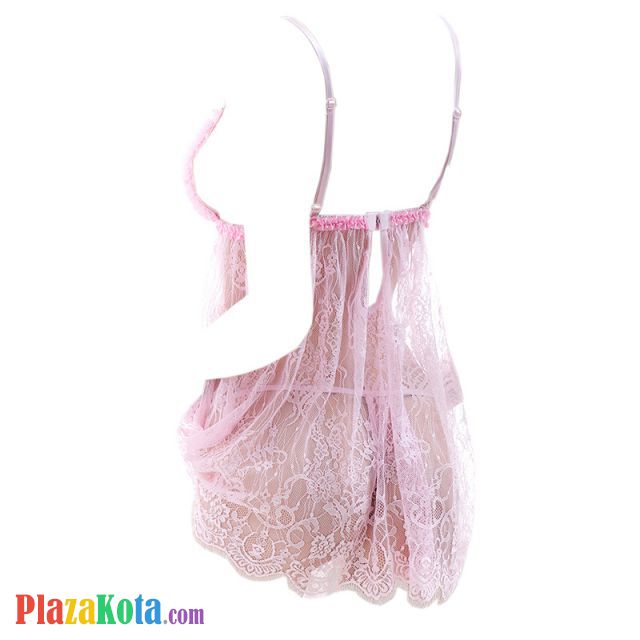L0806 - Baju Tidur Lingerie Babydoll Mini Dress Pink Transparan - Photo 2