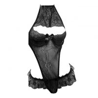 L0809 - Lingerie Teddy Halterneck Hitam Transparan, Bra Kawat