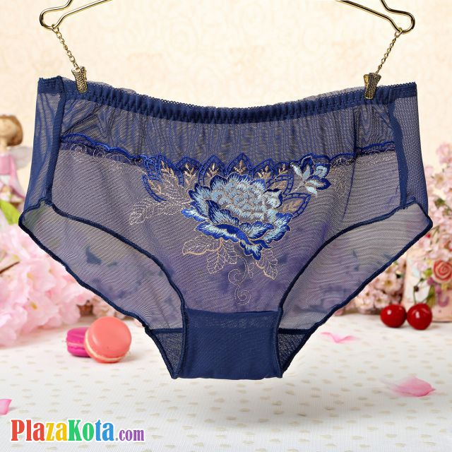 P279 - Celana Dalam Panties Hipster Biru Transparan Bordir Bunga - Photo 1