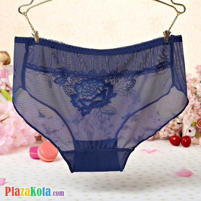 P279 - Celana Dalam Panties Hipster Biru Transparan Bordir Bunga - Photo 2
