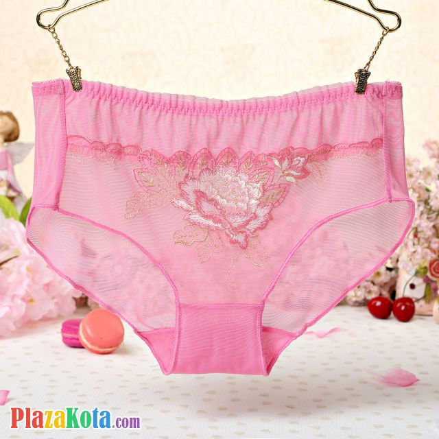 P280 - Celana Dalam Panties Hipster Magenta Transparan, Bordir Bunga - Photo 1