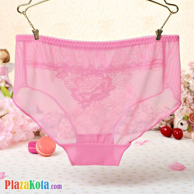 P280 - Celana Dalam Panties Hipster Magenta Transparan, Bordir Bunga - Photo 2