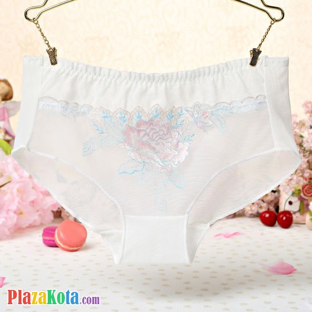 P281 - Celana Dalam Panties Hipster Putih Transparan Bordir Bunga - Photo 1