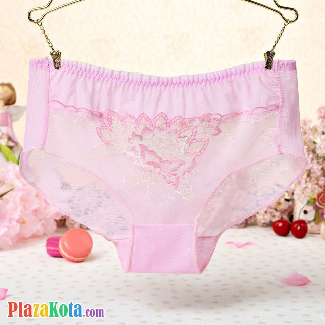P282, Jual Celana Dalam Panties Hipster Pink Transparan Bordir Bunga