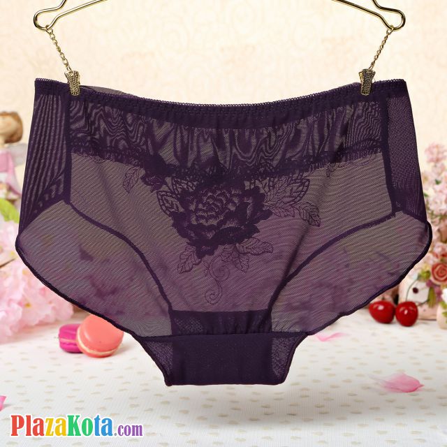 P283 - Celana Dalam Panties Hipster Ungu Transparan Bordir Bunga - Photo 2