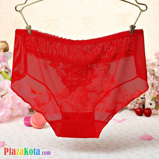 P284 - Celana Dalam Panties Hipster Merah Transparan Bordir Bunga - Photo 2