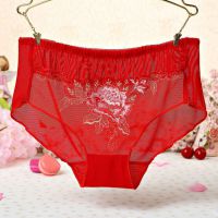 P284 - Celana Dalam Panties Hipster Merah Transparan, Bordir Bunga