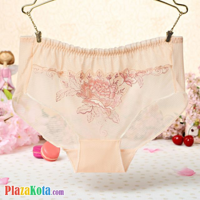 P285 - Celana Dalam Panties Hipster Krem Transparan Bordir Bunga - Photo 1