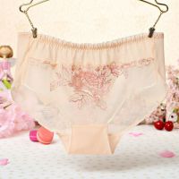 P285 - Celana Dalam Panties Hipster Krem Transparan, Bordir Bunga