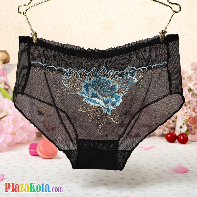 P286 - Celana Dalam Panties Hipster Hitam Transparan Bordir Bunga - Photo 1