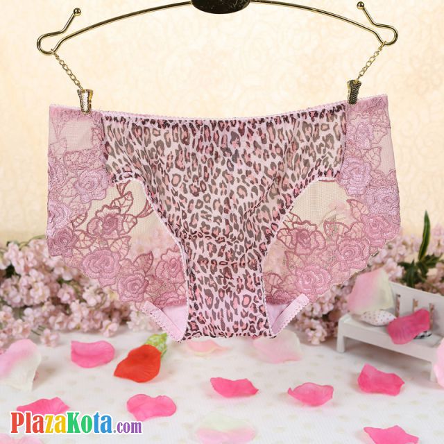P290 - Celana Dalam Panties Hipster Macan Tutul Pink Transparan - Photo 1