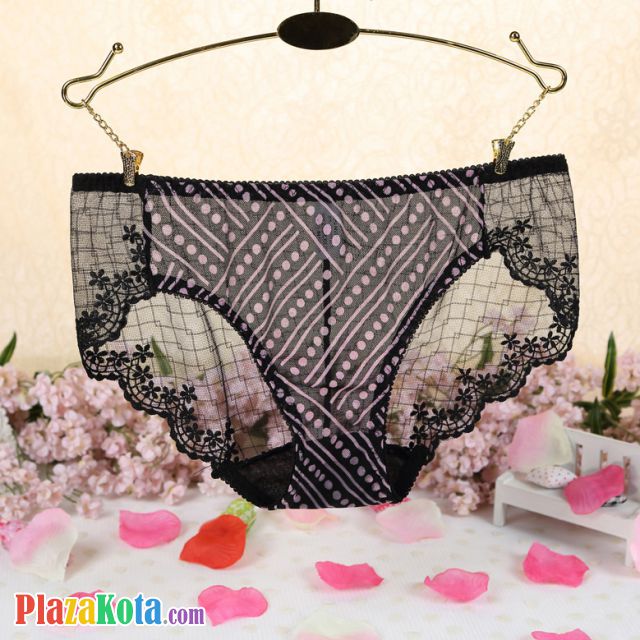 P296 - Celana Dalam Panties Hipster Hitam Transparan Dot Kotak-Kotak - Photo 1