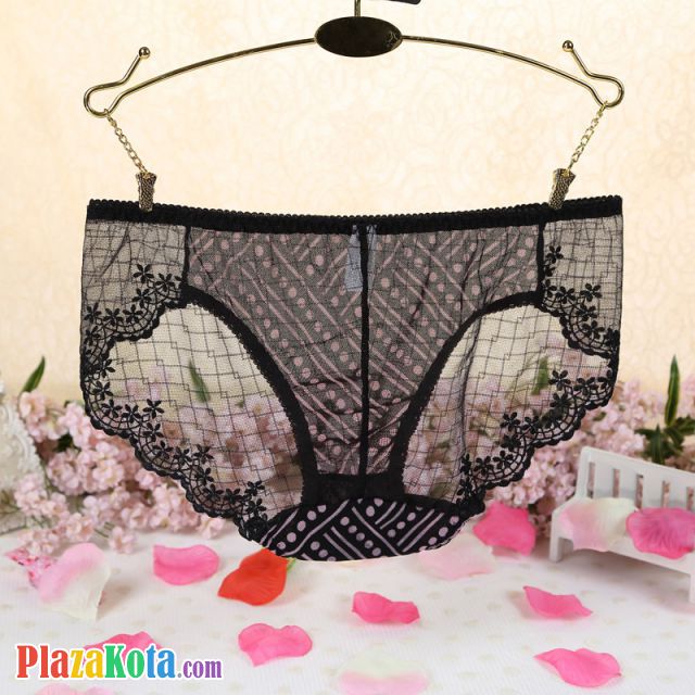 P296 - Celana Dalam Panties Hipster Hitam Transparan Dot Kotak-Kotak - Photo 2