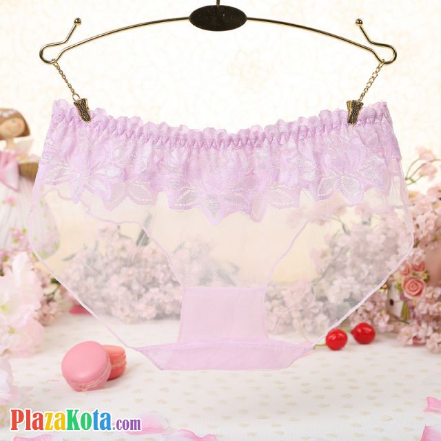 P298 - Celana Dalam Panties Hipster Pink Transparan Renda Bunga - Photo 2