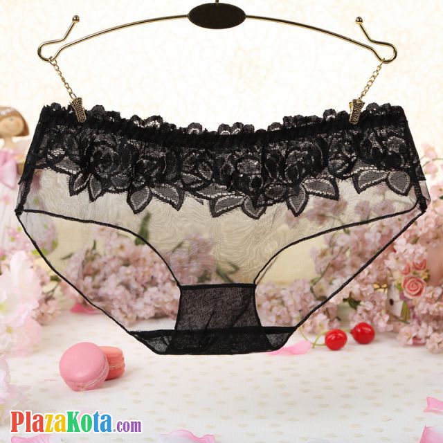 P302 - Celana Dalam Panties Hipster Hitam Transparan Renda Bunga - Photo 1