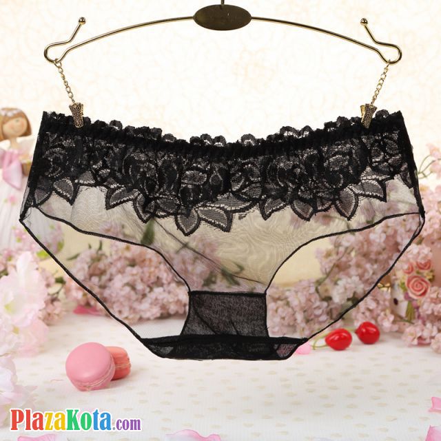 P302 - Celana Dalam Panties Hipster Hitam Transparan Renda Bunga - Photo 2