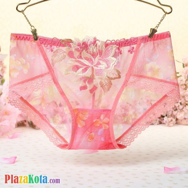 P303 - Celana Dalam Panties Hipster Peach Transparan Bordir Bunga - Photo 1