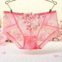 P303 - Celana Dalam Panties Hipster Peach Transparan, Bordir Bunga