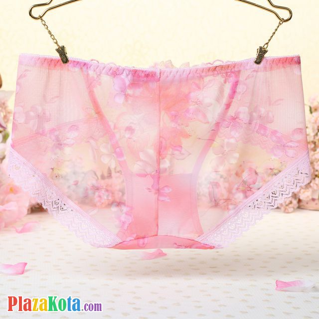 P305 - Celana Dalam Panties Hipster Pink Transparan Bordir Bunga - Photo 2