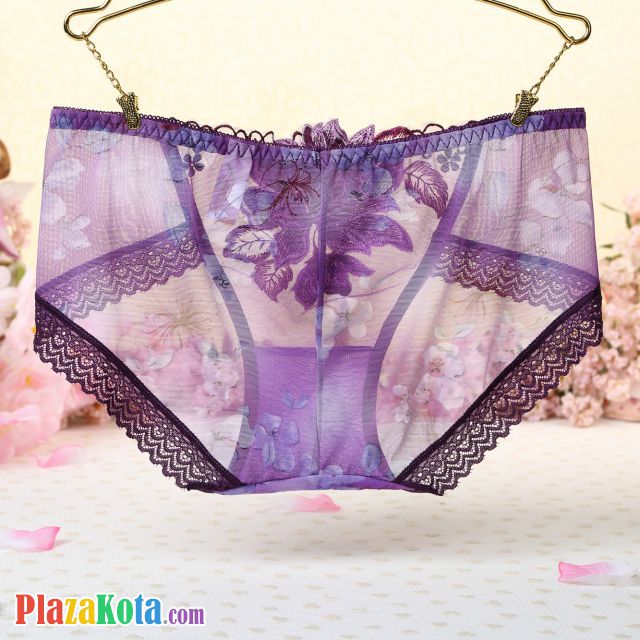 P306 - Celana Dalam Panties Hipster Ungu Transparan Bordir Bunga - Photo 2