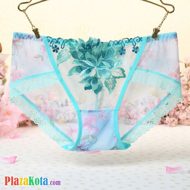 P308 - Celana Dalam Panties Hipster Hijau Transparan Bordir Bunga - Photo 1