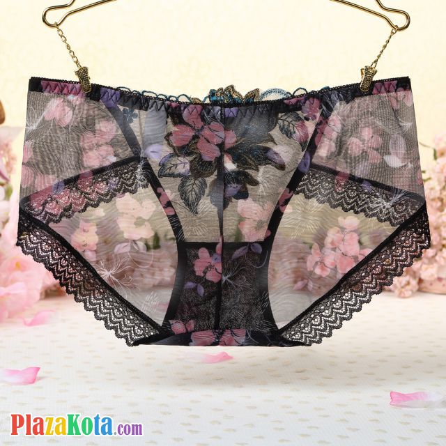 P309 - Celana Dalam Panties Hipster Hitam Transparan Bordir Bunga - Photo 2