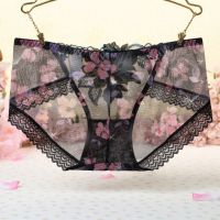 P309 - Celana Dalam Panties Hipster Hitam Transparan Bordir Bunga - Thumbnail 2