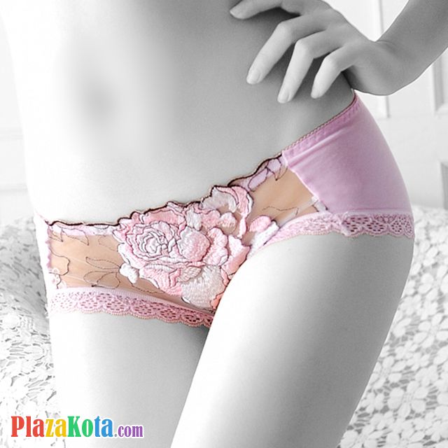 P328 - Celana Dalam Panties Hipster Pink Bordir Bunga - Photo 1