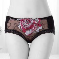 P332 - Celana Dalam Panties Hipster Hitam Bordir Bunga