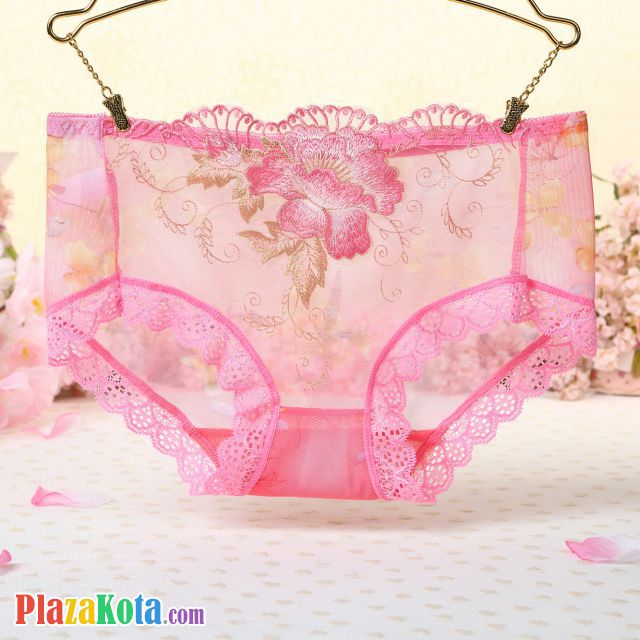 P333 - Celana Dalam Panties Hipster Magenta Transparan Bordir Bunga - Photo 1