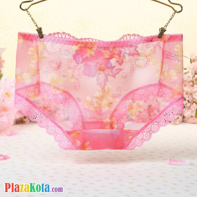 P333 - Celana Dalam Panties Hipster Magenta Transparan Bordir Bunga - Photo 2