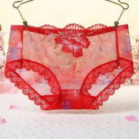 P337 - Celana Dalam Panties Hipster Merah Transparan, Bordir Bunga