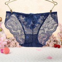 P340 - Celana Dalam Panties Thong Biru Transparan Bordir Bunga - Thumbnail 2