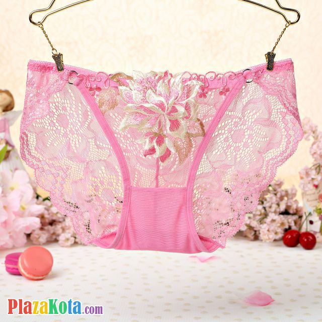 P341 - Celana Dalam Panties Thong Magenta Transparan Bordir Bunga - Photo 1