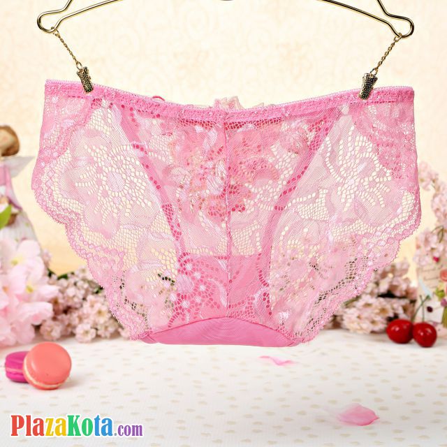 P341 - Celana Dalam Panties Thong Magenta Transparan Bordir Bunga - Photo 2