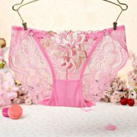 P341 - Celana Dalam Panties Thong Magenta Transparan, Bordir Bunga