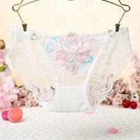 P342 - Celana Dalam Panties Thong Putih Transparan, Bordir Bunga