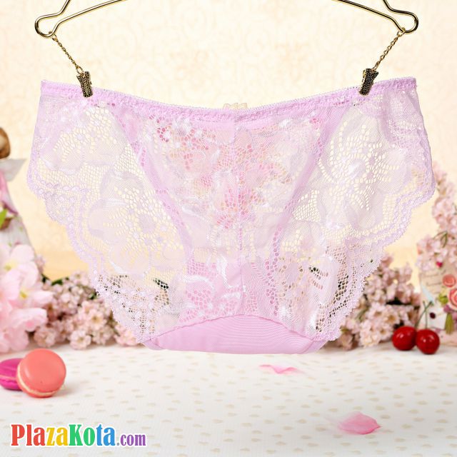P343 - Celana Dalam Panties Thong Pink Transparan, Bordir Bunga - Photo 2