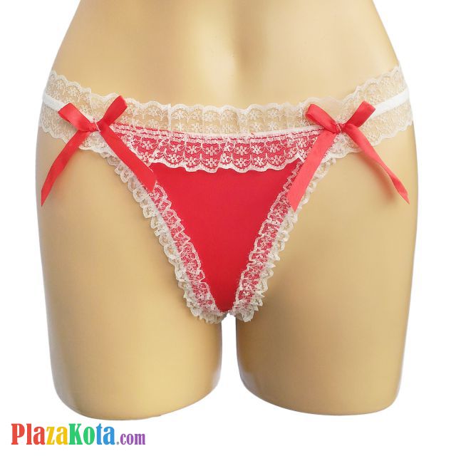 GS180 - Celana Dalam G-String Wanita Crotchless Merah, Pita - Photo 1