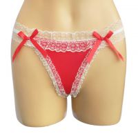 GS180 - Celana Dalam G-String Wanita Crotchless Merah, Pita