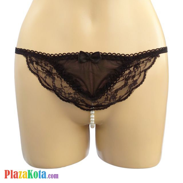 GS196 - Celana Dalam G-String Mutiara Hitam Transparan - Photo 1