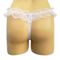 GS199 - Celana Dalam G-String Mutiara Crotchless Putih Transparan Pita - 2