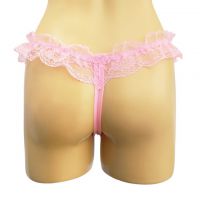 GS200 - Celana Dalam G-String Mutiara Crotchless Pink Transparan Pita - 2