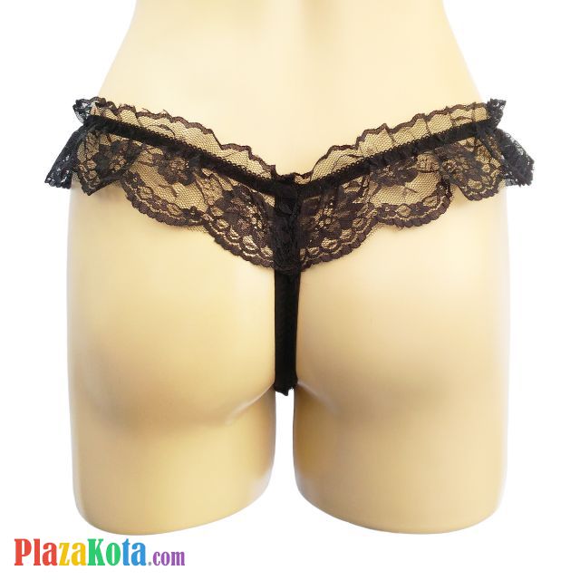 GS202 - Celana Dalam G-String Mutiara Crotchless Hitam Transparan Pita - Photo 2